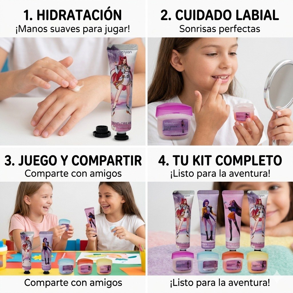 SET DE CREMAS PARA MANOS Y BALSAMO LABIAL CON DISEÑO DE GUERRERAS K-POP 4PCS KAKAZIYAN