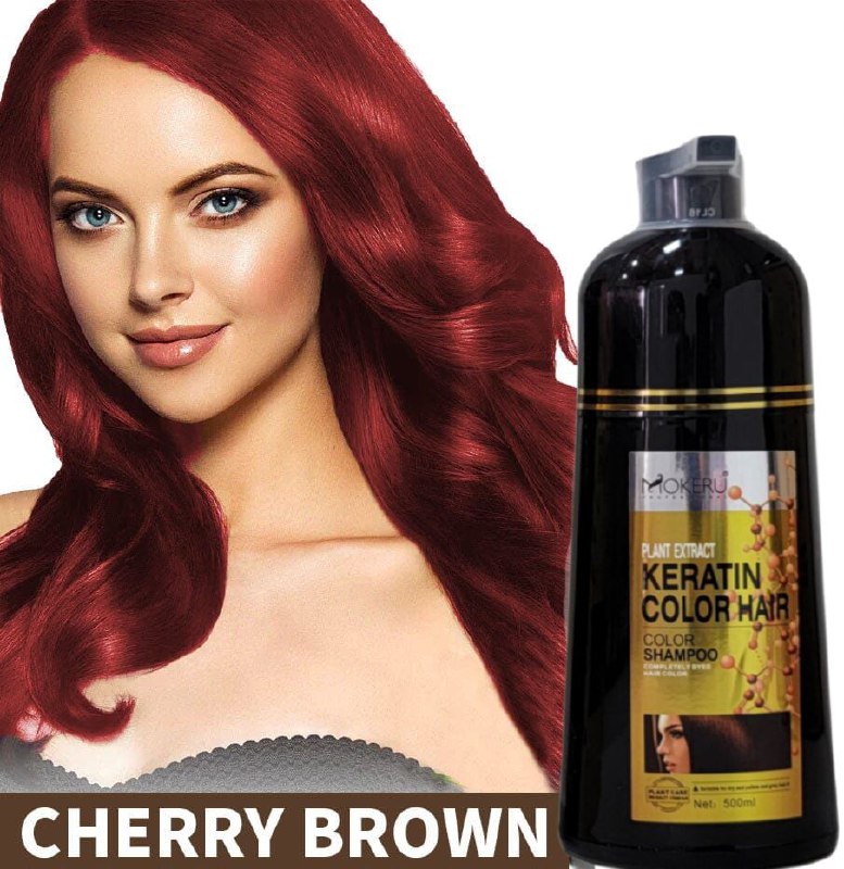 SHAMPOO TINTE COLOR CHERRY BROWN, DE 5 A 25 MINUTOS TIÑE, CABELLO BRILLANTE REPARADOR MOKERU PROFESSIONAL 500ML