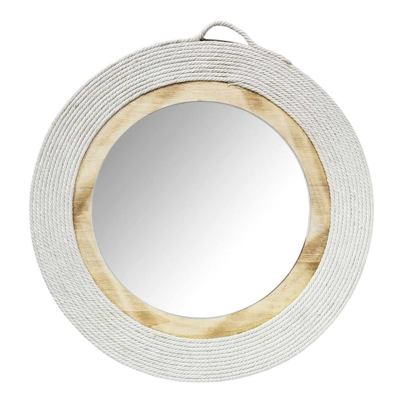 ESPEJO DE PARED REDONDO DE ESTILO COSTERO CON MARCO DE CUERDA Y MADERA 40X40CM