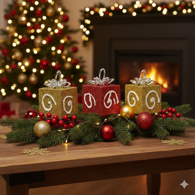 DECORACION ADORNO MINI CAJITAS DE REGALO DE LUJO NAVIDEÑAS 6X9CM, 3 ESTILOS