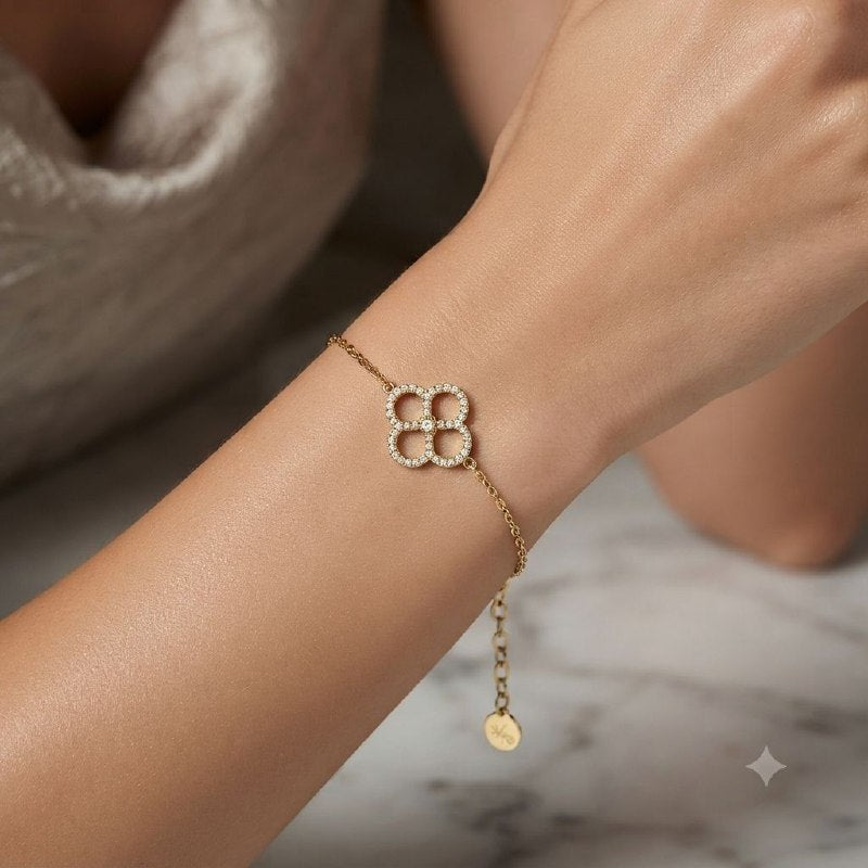 PULSERA DE ENCHAPE PARA DAMA CON DISEÑO DE FLOR 11CM