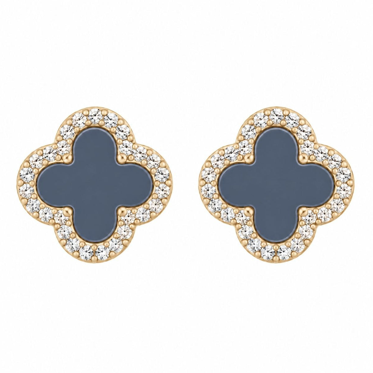 ARITOS DE ENCHAPE CON DISEÑO DE TRÉBOL GRIS CON CIRCONES 1.2CM