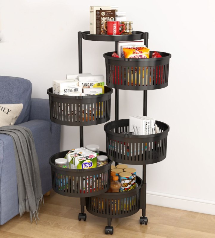 ESTANTE ORGANIZADOR DE ALMACENAMIENTO, CARRITO CON LLANTAS DE BLOQUEO, GIRATORIO DESMONTABLE, AHORRA ESPACIO EN COCINA, 5 NIVELES PARA FRUTAS O VERDURAS