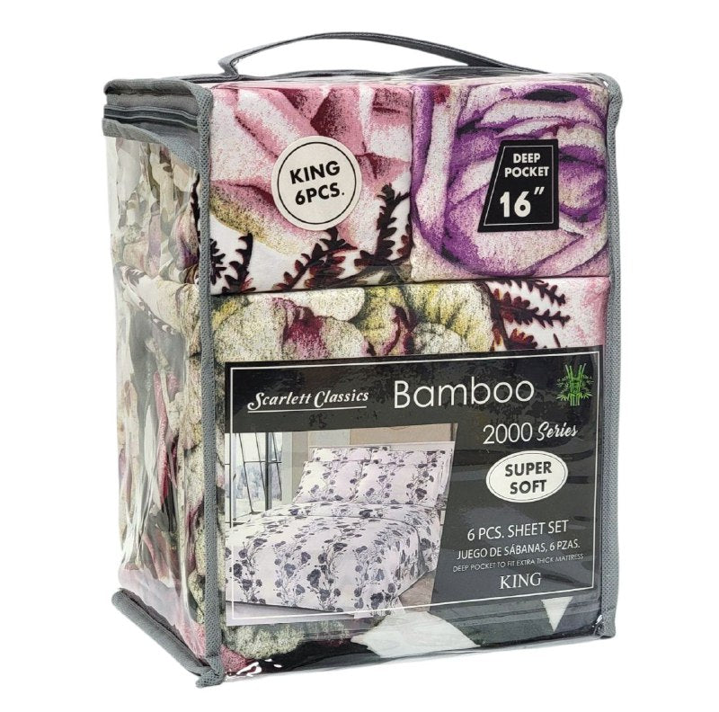 JUEGO DE SABANAS CAMERA DE 6 PIEZAS KING SCARLETT CLASSICS BAMBOO, 25 ESTILOS