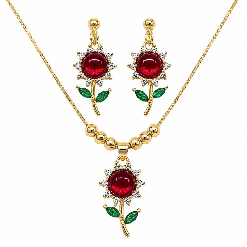SET DE ENCHAPE PARA DAMA CADENA, DIJE Y ARETES GIRASOL EN 2 COLORES