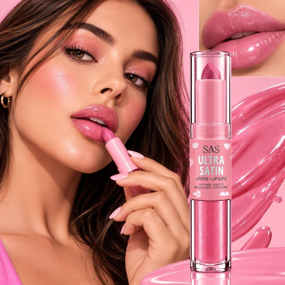 LABIAL Y BRILLO LABIAL 2 EN 1 ACABADO SATINADO ULTRA SATIN ECONÓMICO SAS