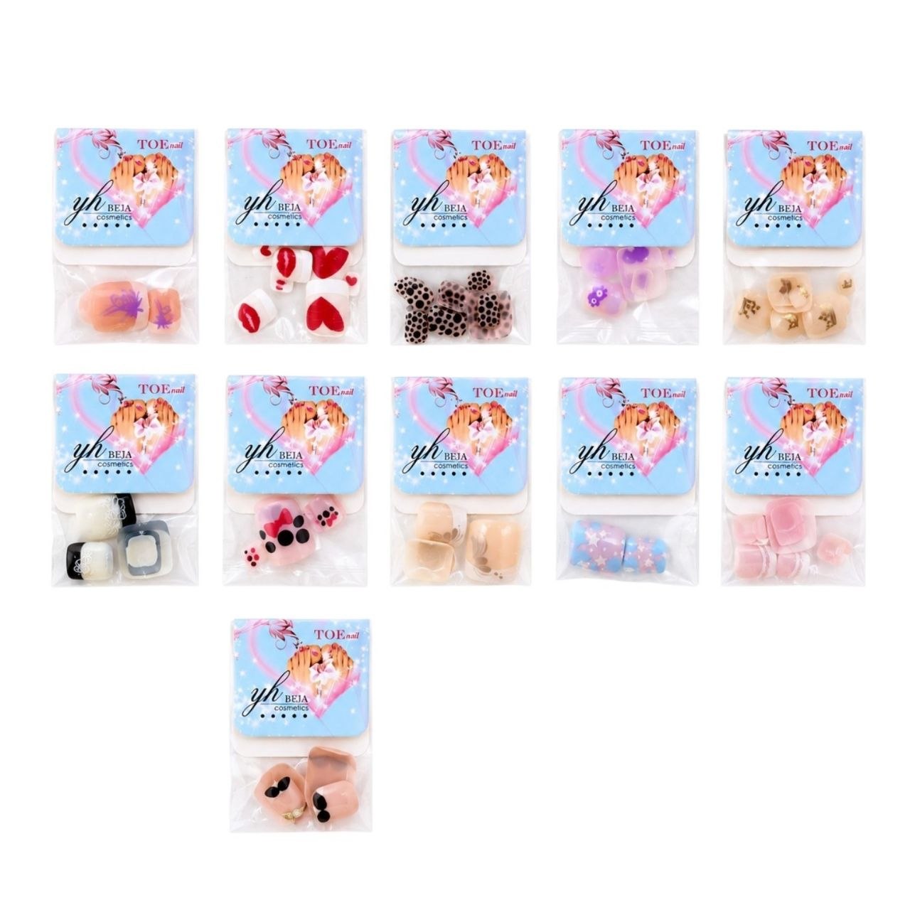 UÑAS POSTIZAS PARA PIES CON DISEÑOS YH BEJA COSMETICS