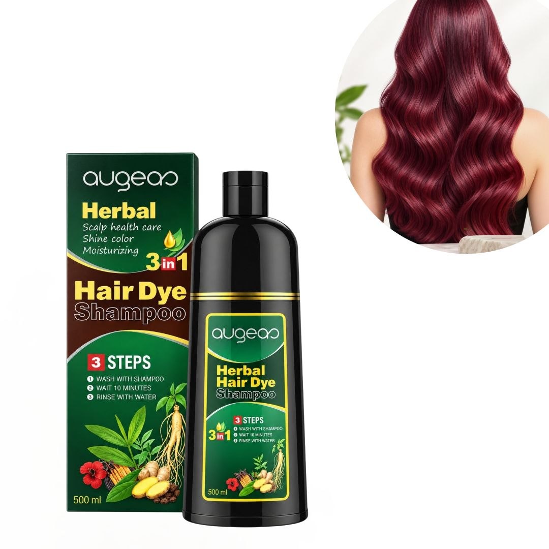 SHAMPOO TINTE PARA EL CABELLO 3 EN 1 AUGEAS COLOR ROJO VINO HERBAL HAIR 500ML