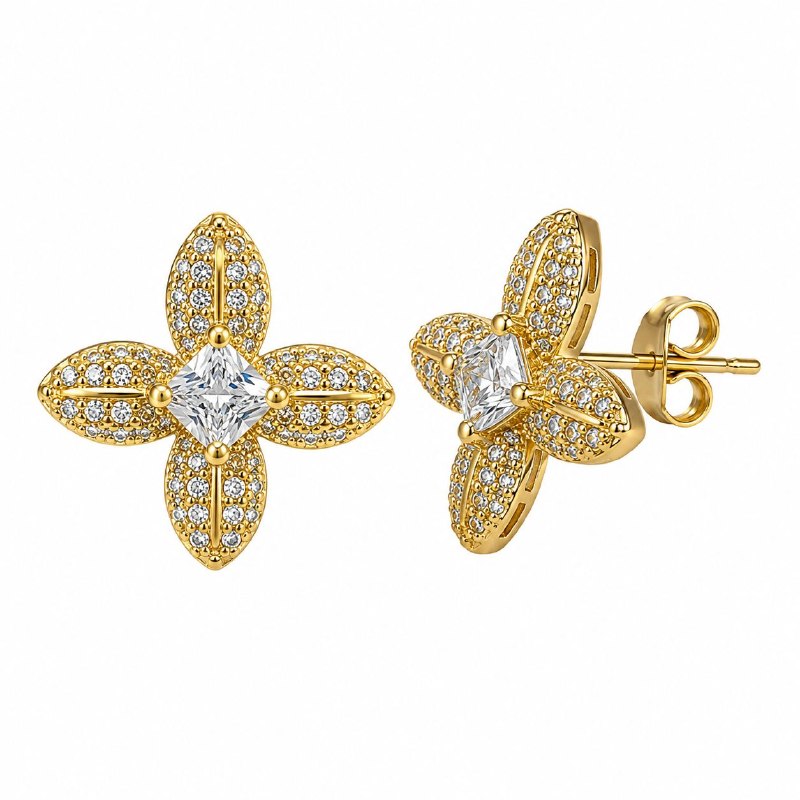 ARITOS DE ENCHAPE PARA DAMA CON DISEÑO DE FLOR 2CM (DUPE LOUIS VUITTON)