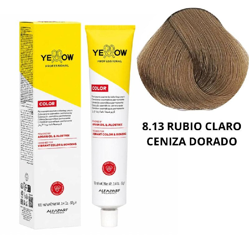 TINTE PERMANENTE PARA EL CABELLO CON ACEITE DE ARGAN Y ALOETRIX TONO 8.13 RUBIO CLARO CENIZA DORADO ALFAPARF 100ML