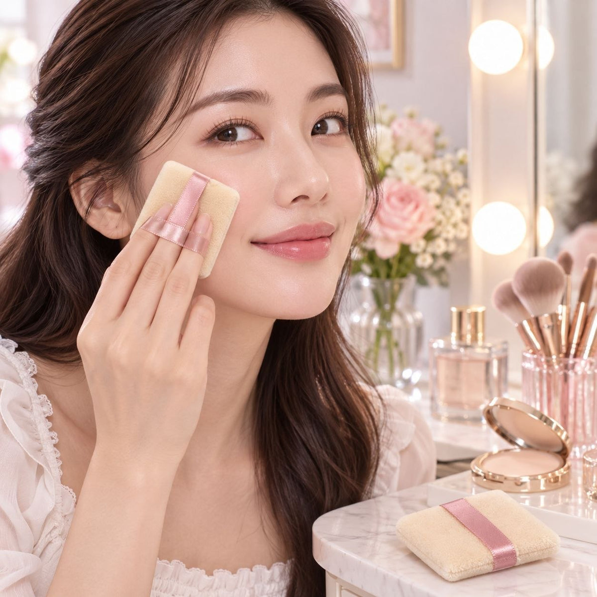 ESPONJAS BORLAS PARA MAQUILLAJE CON CINTA NEVADA 2 UNID