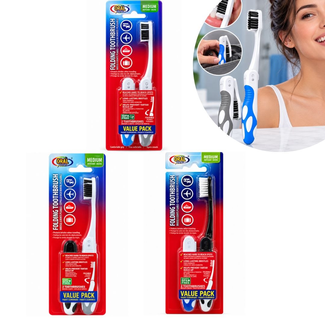 SET DE CEPILLOS DE DIENTES PLEGABLES PARA VIAJE ORAL FUSION 2PCS