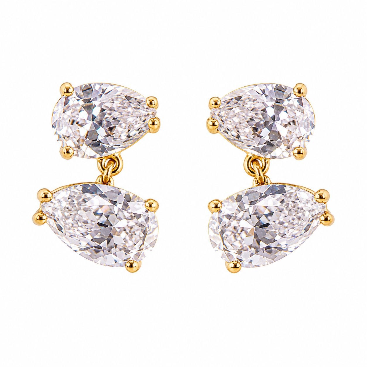 ARITOS DE ENCHAPE EN DORADO PARA DAMA DE DOBLE GOTA HORIZONTAL CON CIRCONES