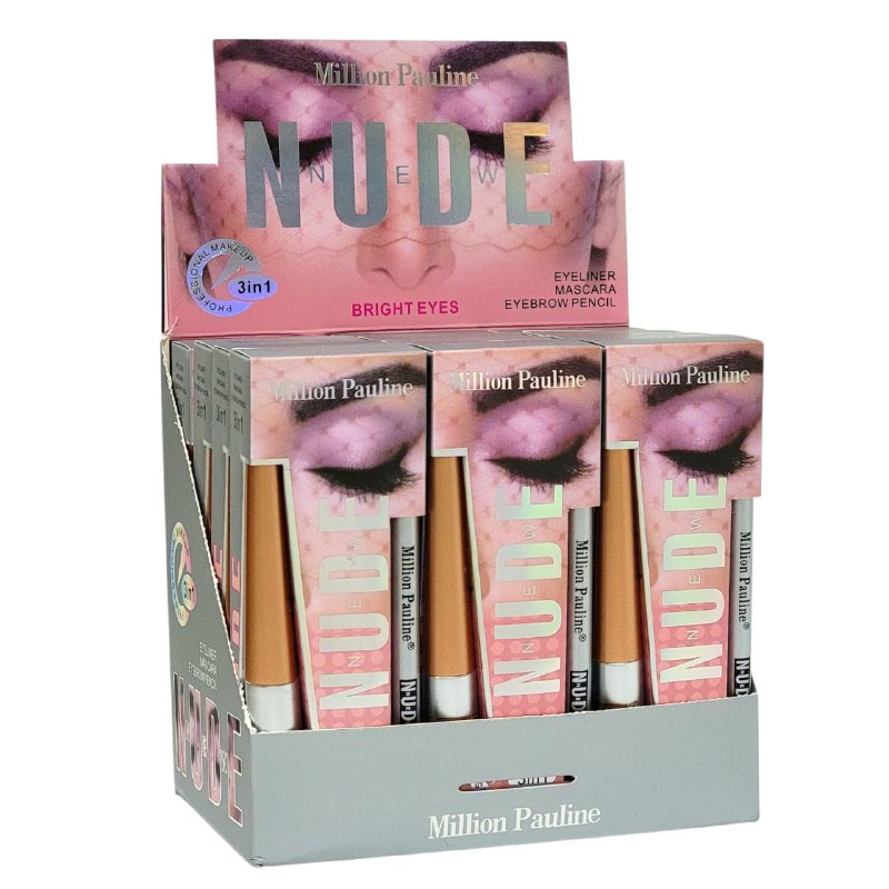 SET DE OJOS CON RIMEL EFECTO DE PESTAÑAS POSTIZAS DELINEADOR DE OJOS Y LAPIZ PARA CEJAS 3PCS MILLION PAULINE (DUPE DE MAX FACTOR)