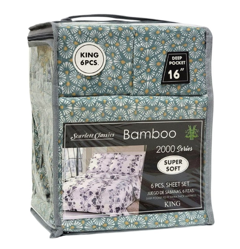 JUEGO DE SABANAS CAMERA DE 6 PIEZAS KING SCARLETT CLASSICS BAMBOO, 25 ESTILOS