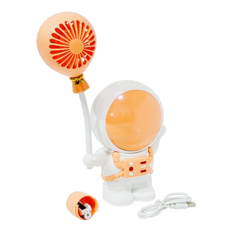 VENTILADOR DE MANO PORTATIL RECARGABLE CON SACAPUNTAS INTEGRADO DE ASTRONAUTA 23X11CM