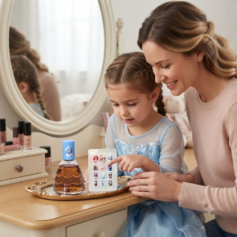 SET PRINCESS FROSTBLOOM EDT 50ML, Y SET DE 12 UÑAS POSTIZAS