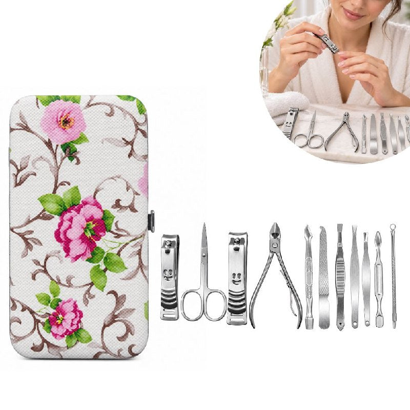 SET DE 12 PIEZAS DE MANICURA Y PEDICURA EN ESTUCHE PORTÁTIL
