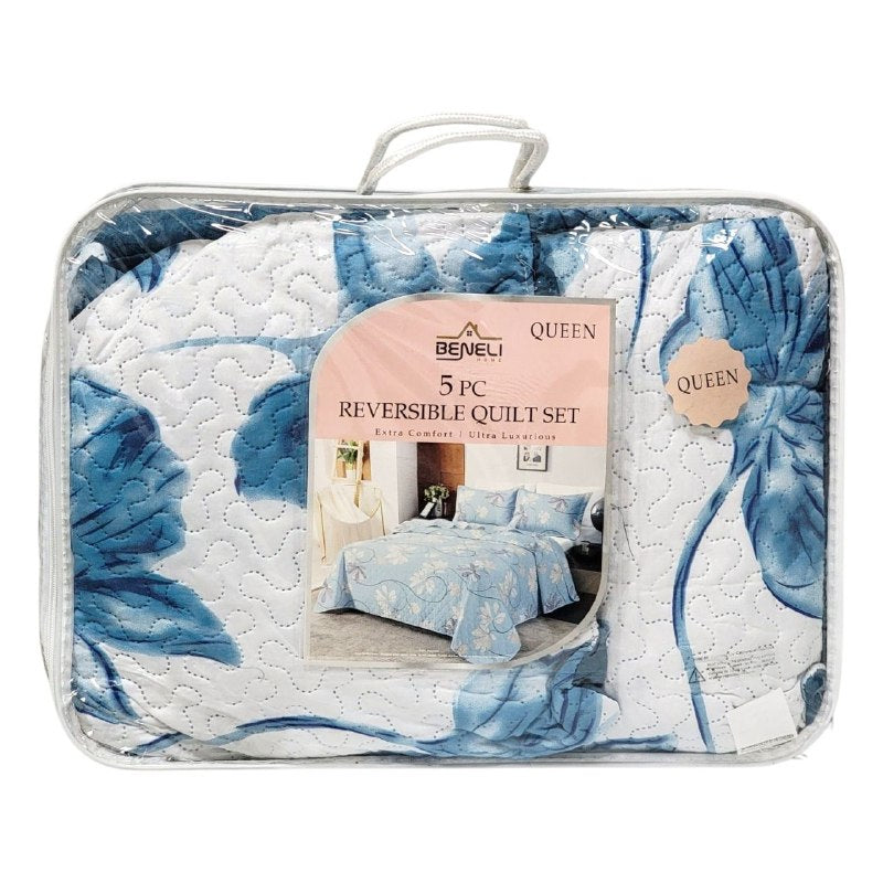 JUEGO DE EDREDON REVERSIBLE DE TAMAÑO QUEEN DE 5PCS BENELI HOME