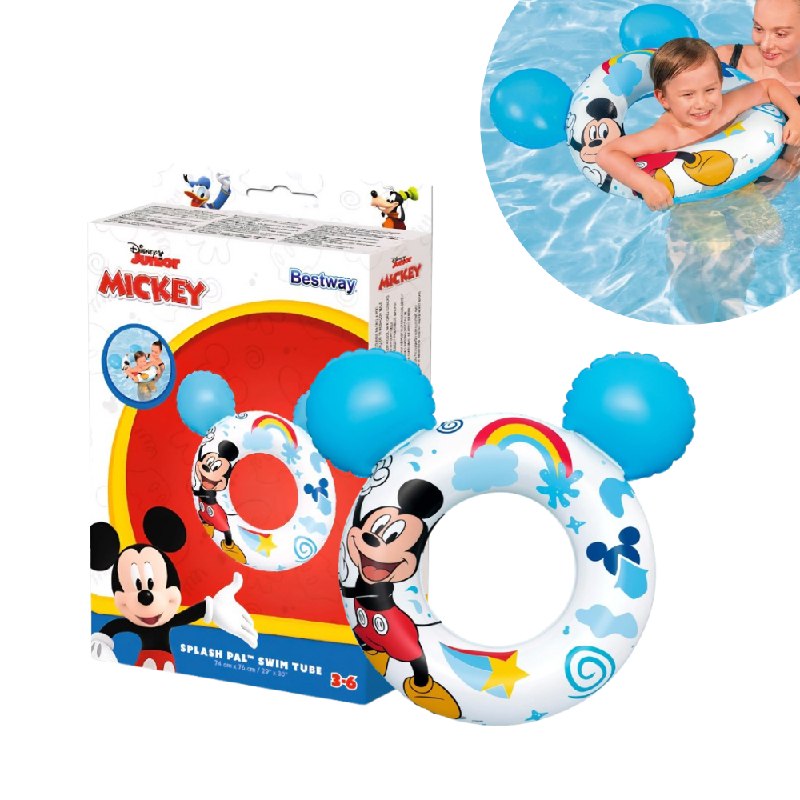 FLOTADOR INFLABLE EN FORMA CIRCULAR DE MICKEY MOUSE CON OREJAS BESTWAY 74X76CM