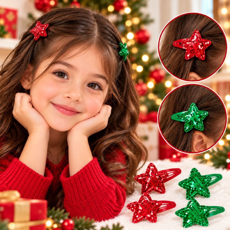 SET DE GANCHOS PARA EL CABELLO CON DISEÑOS NAVIDEÑOS PARA NIÑAS WEI YA