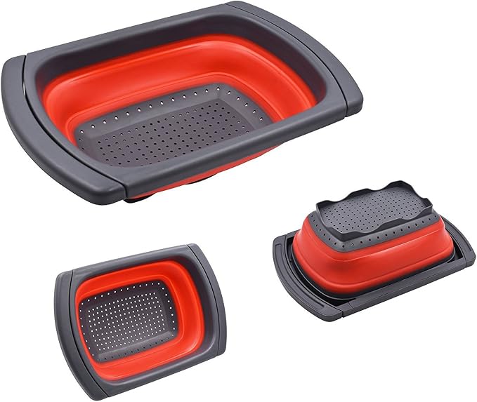 CANASTA COLADOR PLEGABLE DE SILICONA CON ASA PARA ALIMENTOS