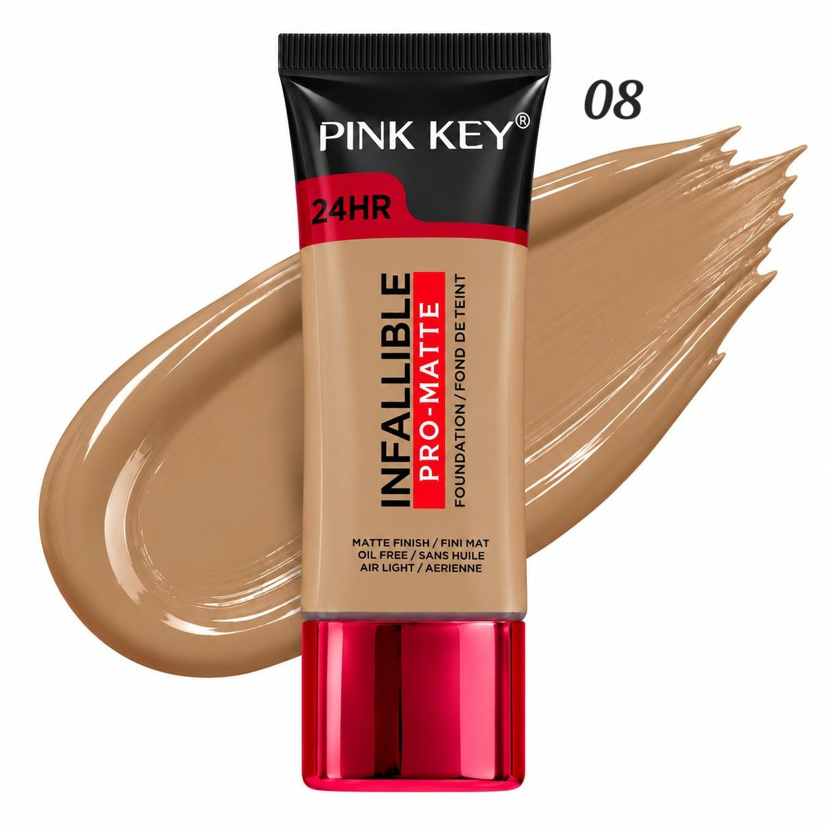 BASE DE MAQUILLAJE LÍQUIDA ACABADO MATE ECONÓMICA PINK KEY 24H