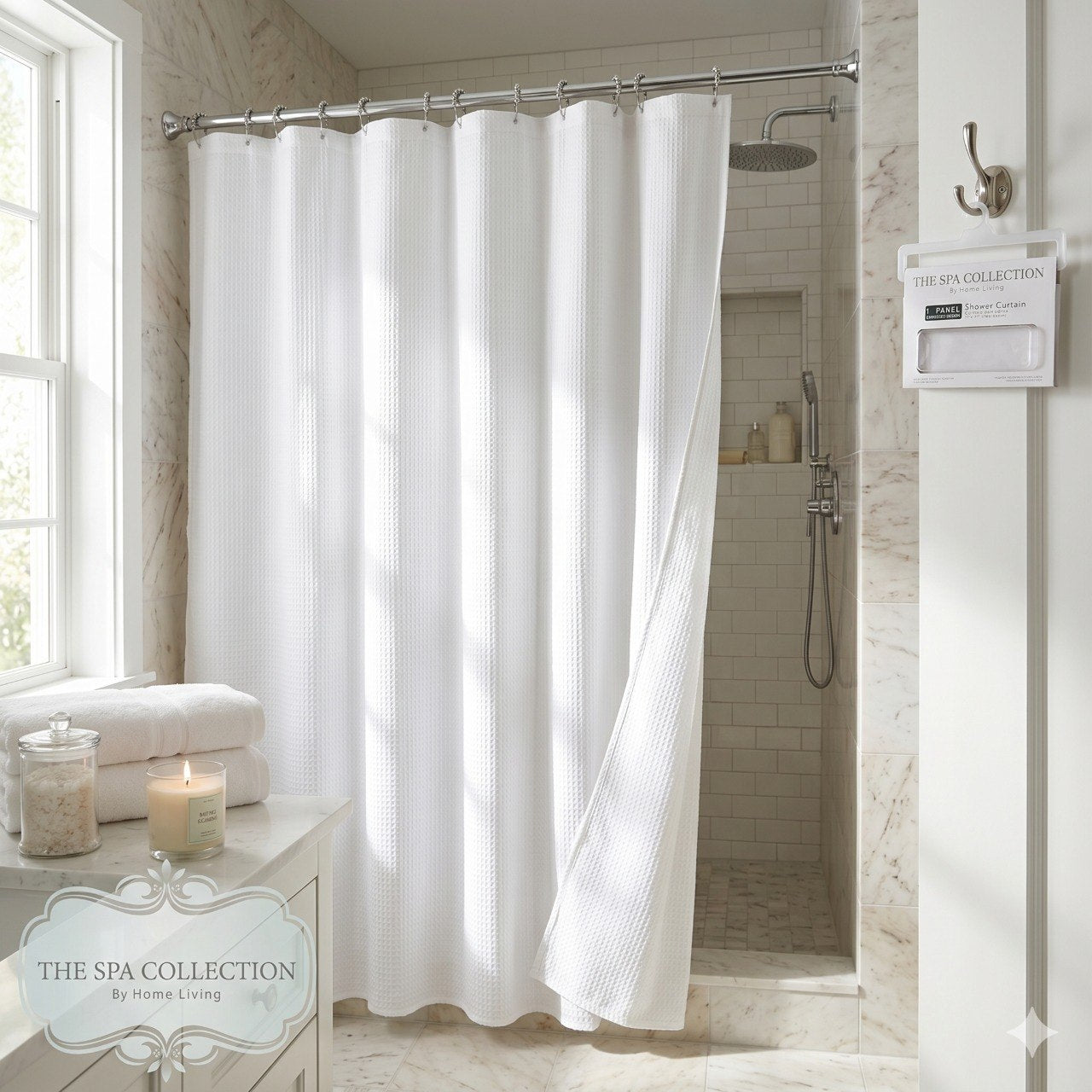 CORTINA PARA BAÑO COLOR BLANCO THE SPA COLLECTION 180X180CM