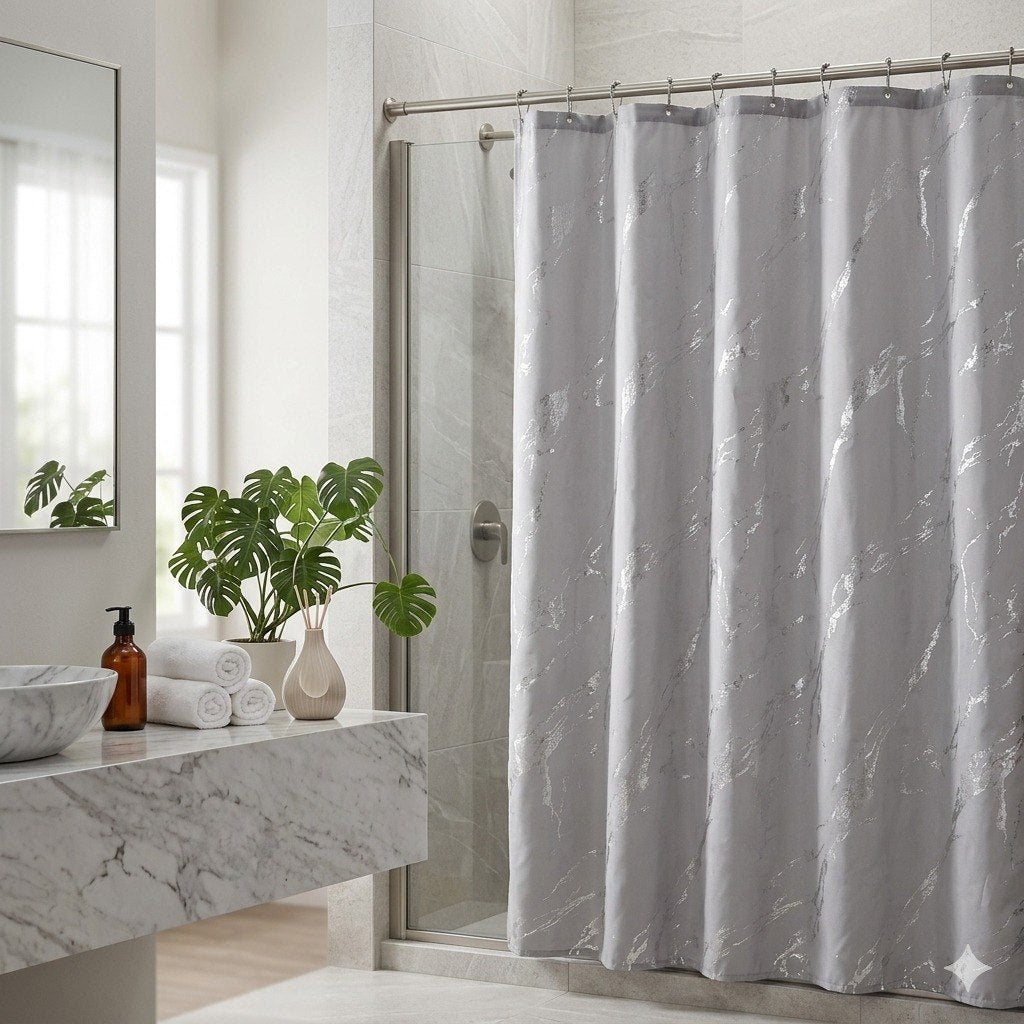 CORTINA PARA BAÑO  CON ESTAMPADO PLATEADO THE SPA COLLECTION 180X180CM