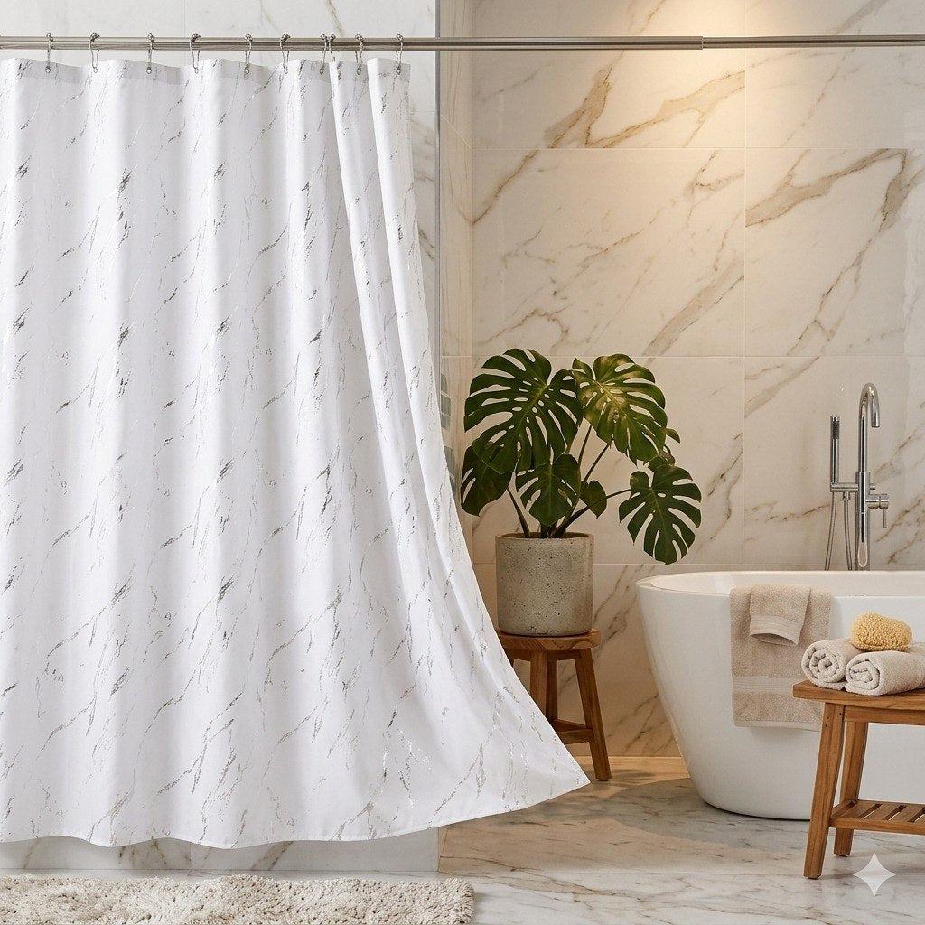 CORTINA PARA BAÑO  CON ESTAMPADO PLATEADO THE SPA COLLECTION 180X180CM