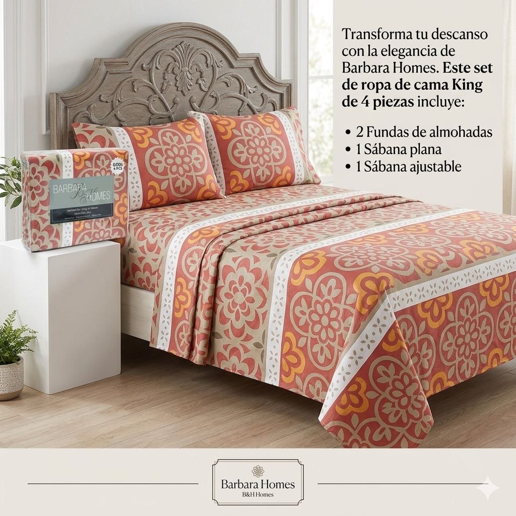JUEGO DE SÁBANAS TAMAÑO KING 4PCS BARBARA HOMES