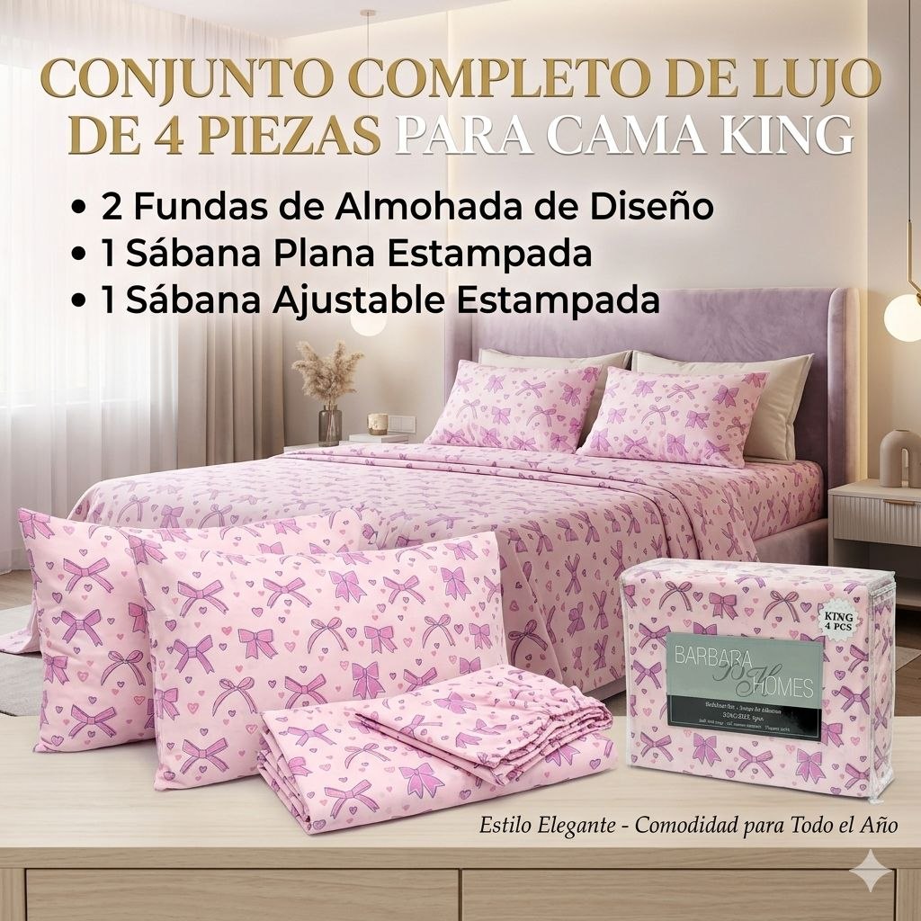 JUEGO DE SÁBANAS TAMAÑO KING 4PCS BARBARA HOMES