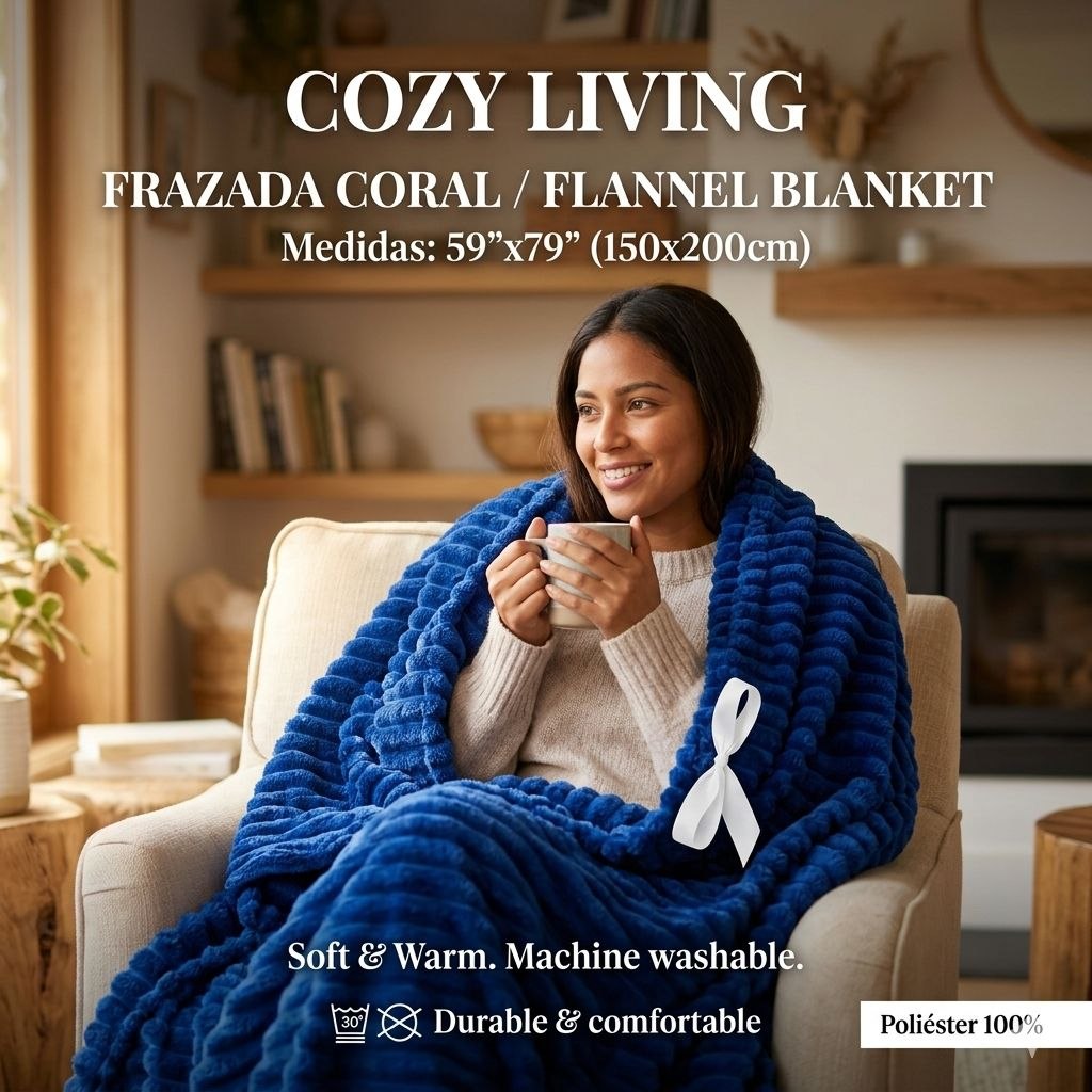 COBIJA FRAZADA CORAL CON TACTO ATERCIOPELADO COZY LIVING 150X200CM