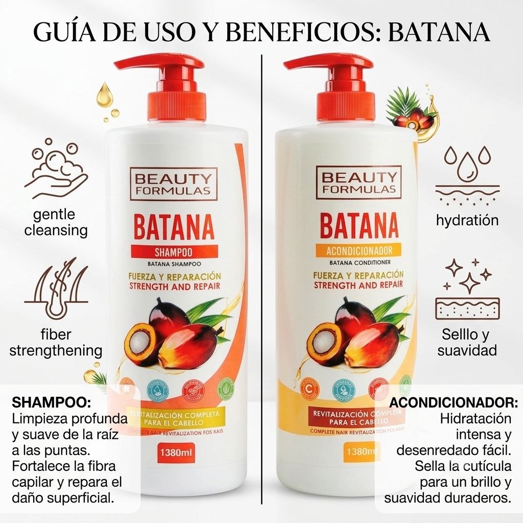 SET DE SHAMPOO Y ACONDICIONADOR CON ACEITE DE BATANA BEAUTY FORMULAS 1380ML X 2PCS