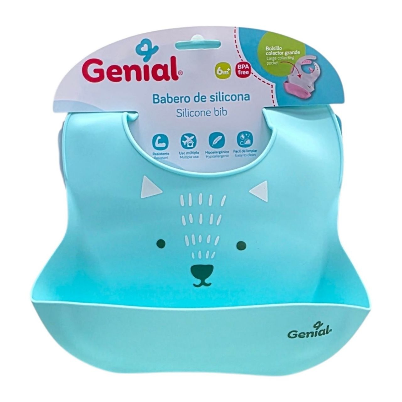 BABERO DE SILICONA CON BOLSILLO COLECTOR GRANDE IMPERMEABLE GENIAL