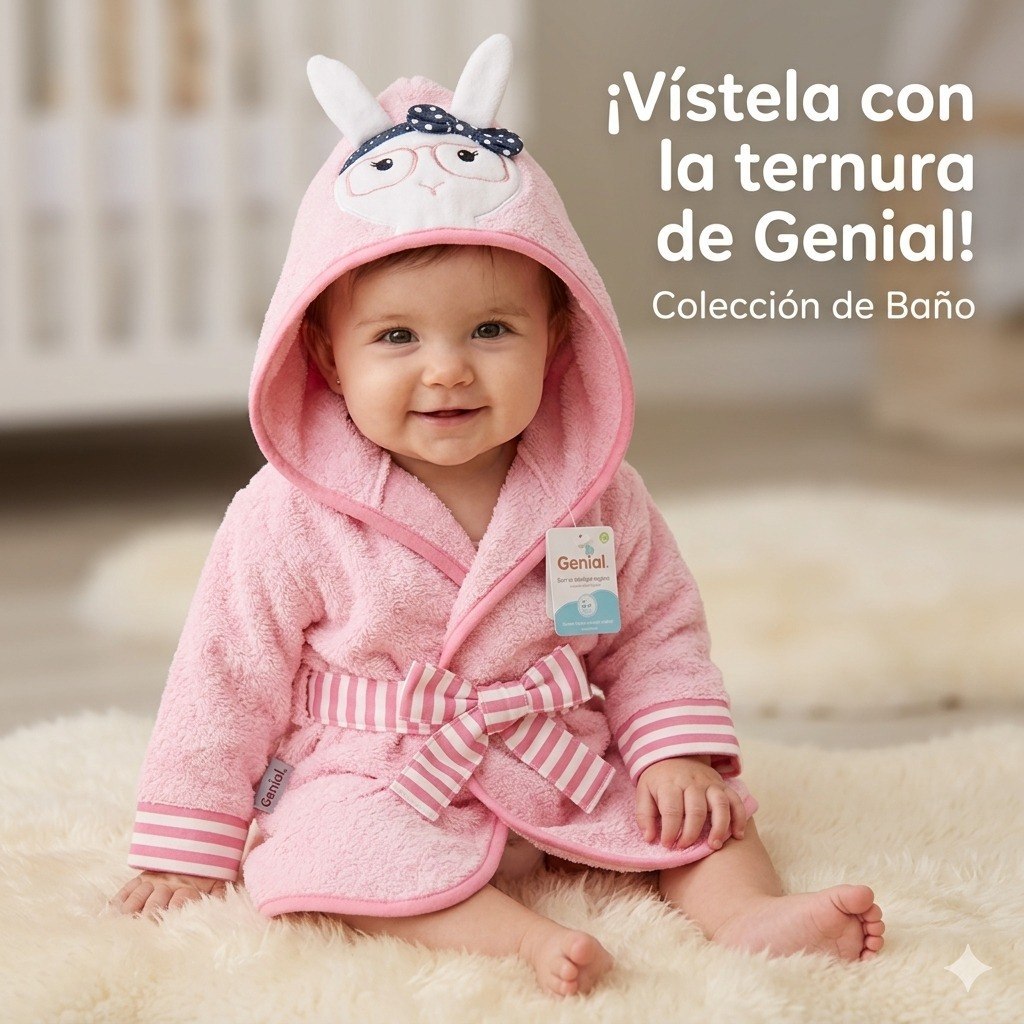 TOALLA DE BAÑO PARA BEBE CON CAPUCHA DE ALGODON NATURAL GENIAL