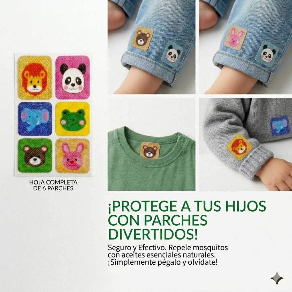PARCHES REPELENTES DE MOSQUITOS DE CITRONELA  CON DISEÑOS DE ANIMALES 36PCS GENIAL