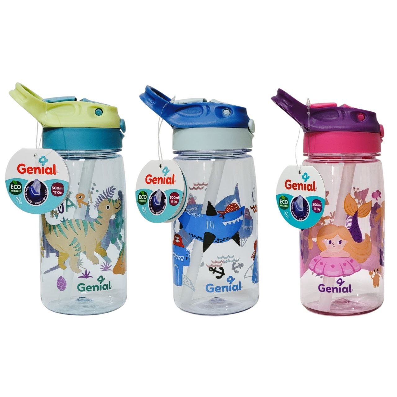 BOTELLA DE AGUA INFANTIL CON CEPILLO LIMPIADOR GENIAL 500ML