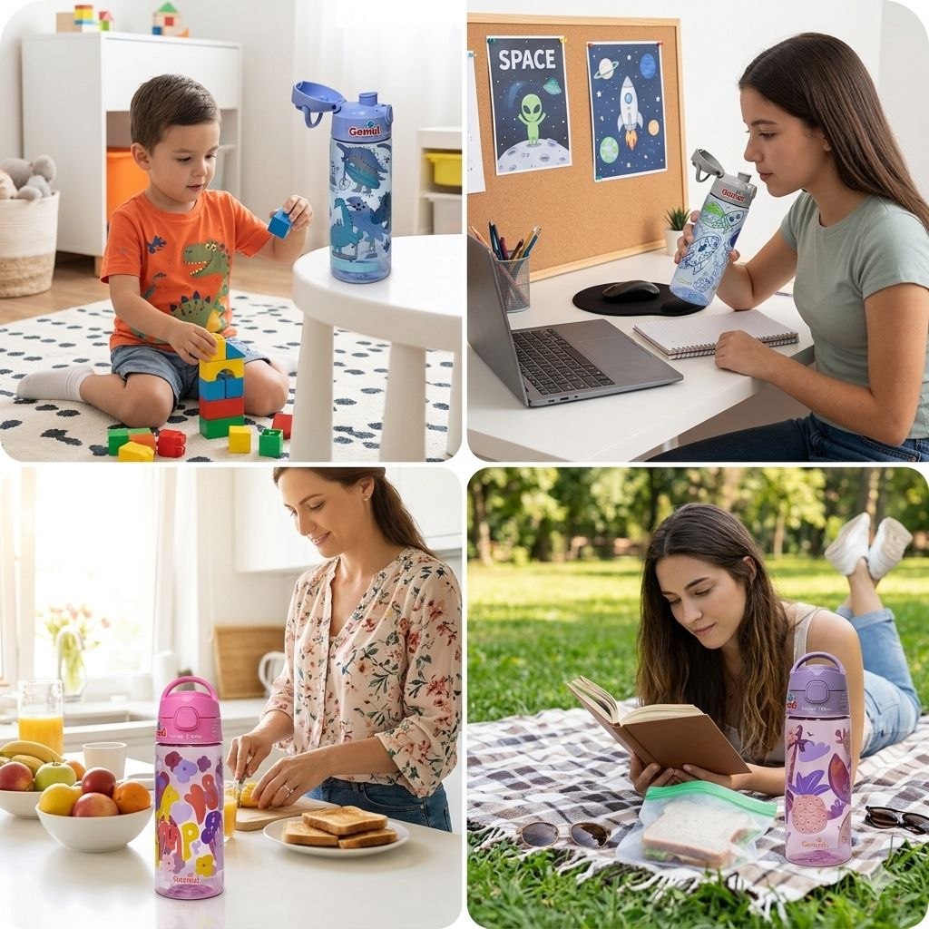 BOTELLA PLASTICA INFANTIL PORTATIL CON BOTON DE APERTURA GENIAL 600ML