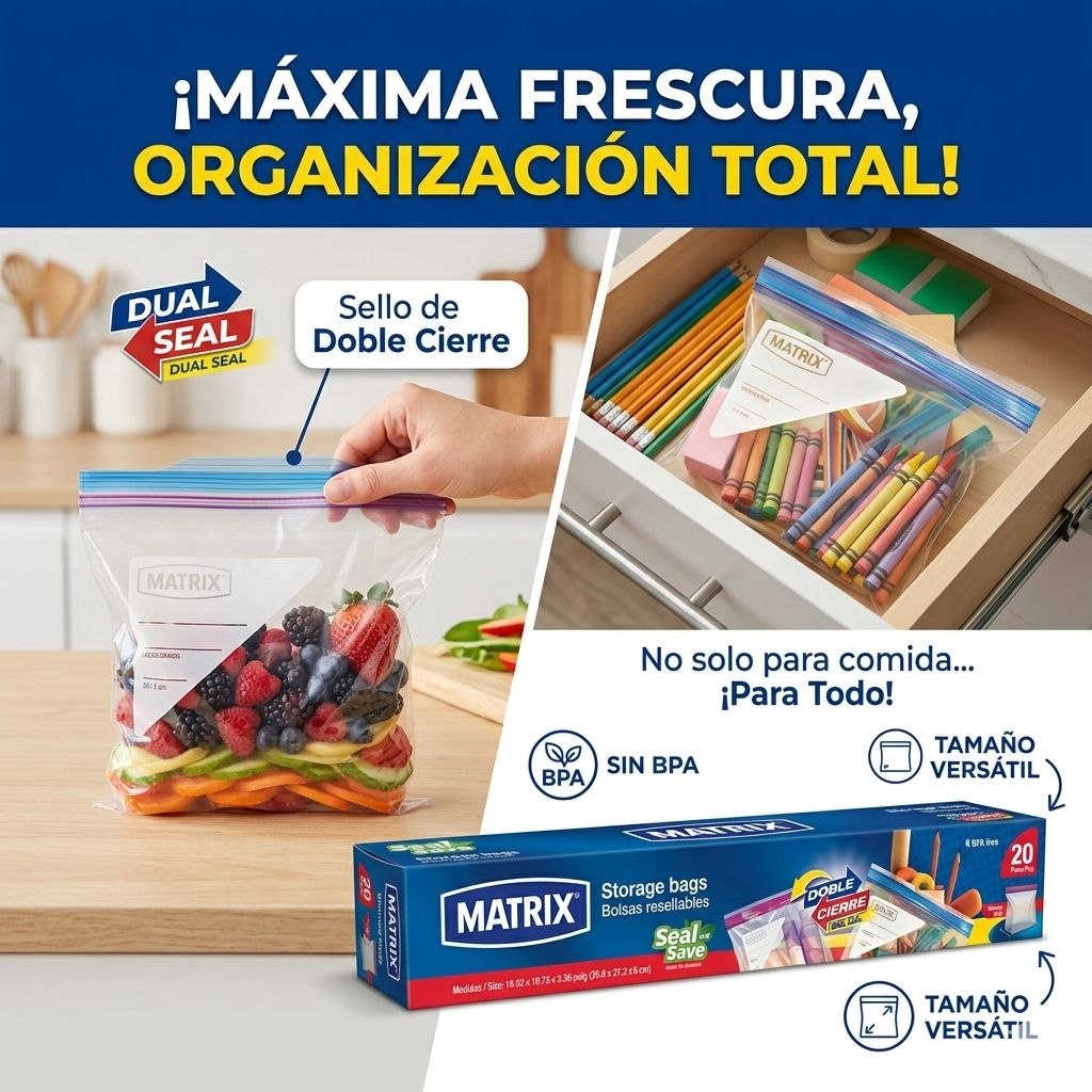 BOLSAS DE ALMACENAMIENTO RESELLABLES 20UND MATRIX 26.8X27.3X6CM