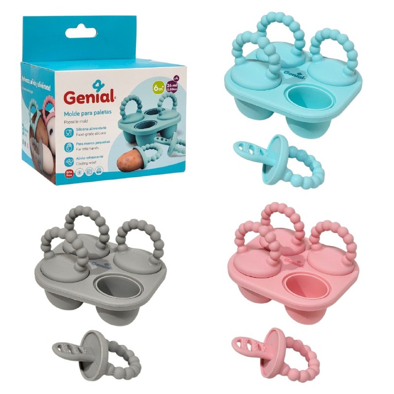 MOLDE DE SILICONA PARA PALETAS PARA BEBES 4 ESPACIOS GENIAL 26ML