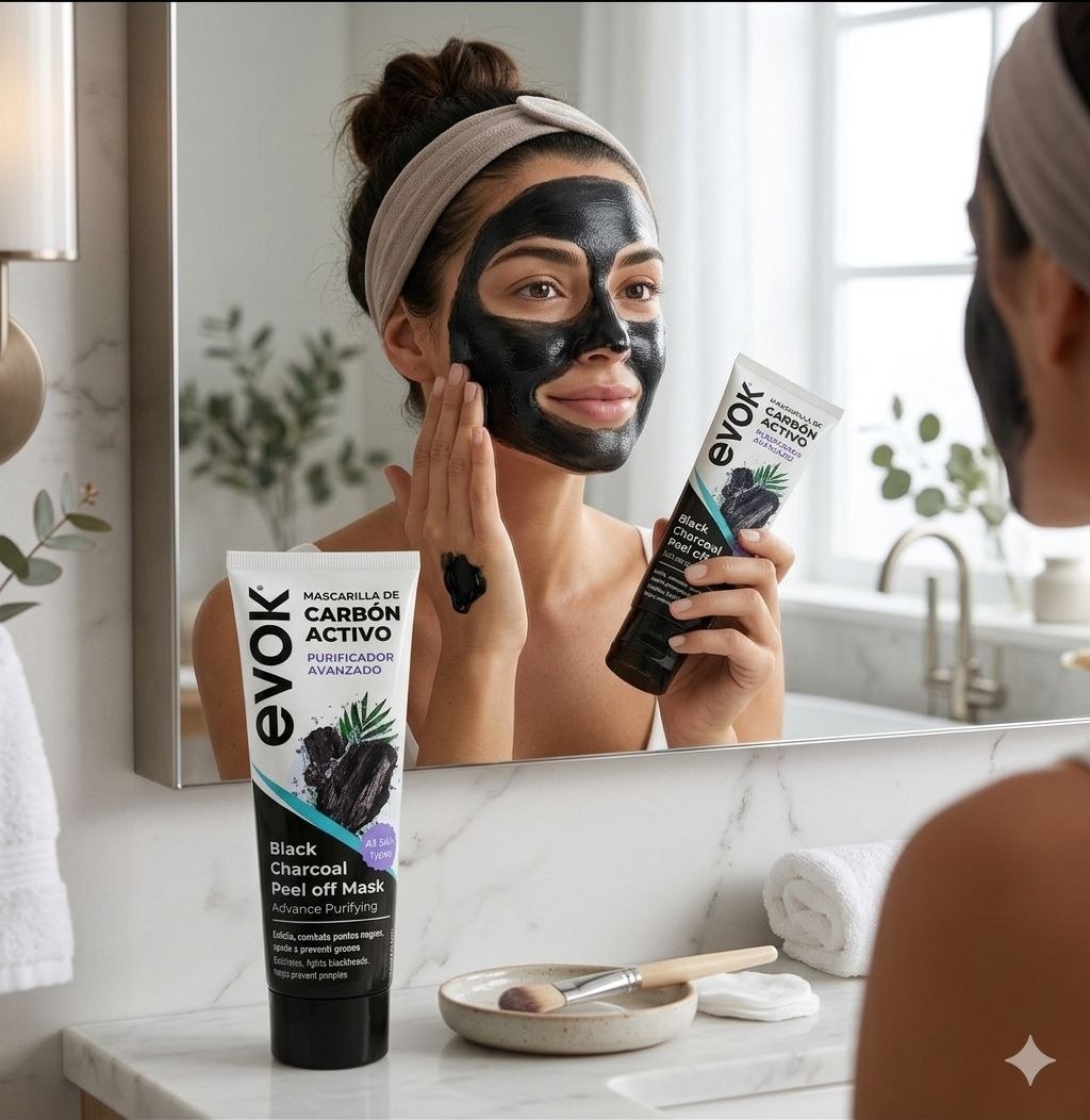 MASCARILLA FACIAL DE CARBON ACTIVADO PURIFICADORA EXFOLIANTE EVOK 120G