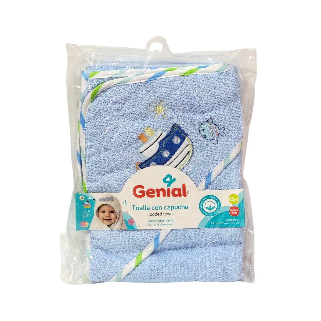 TOALLA DE BAÑO PARA BEBE DE ALGODON NATURAL GENIAL 76X76CM