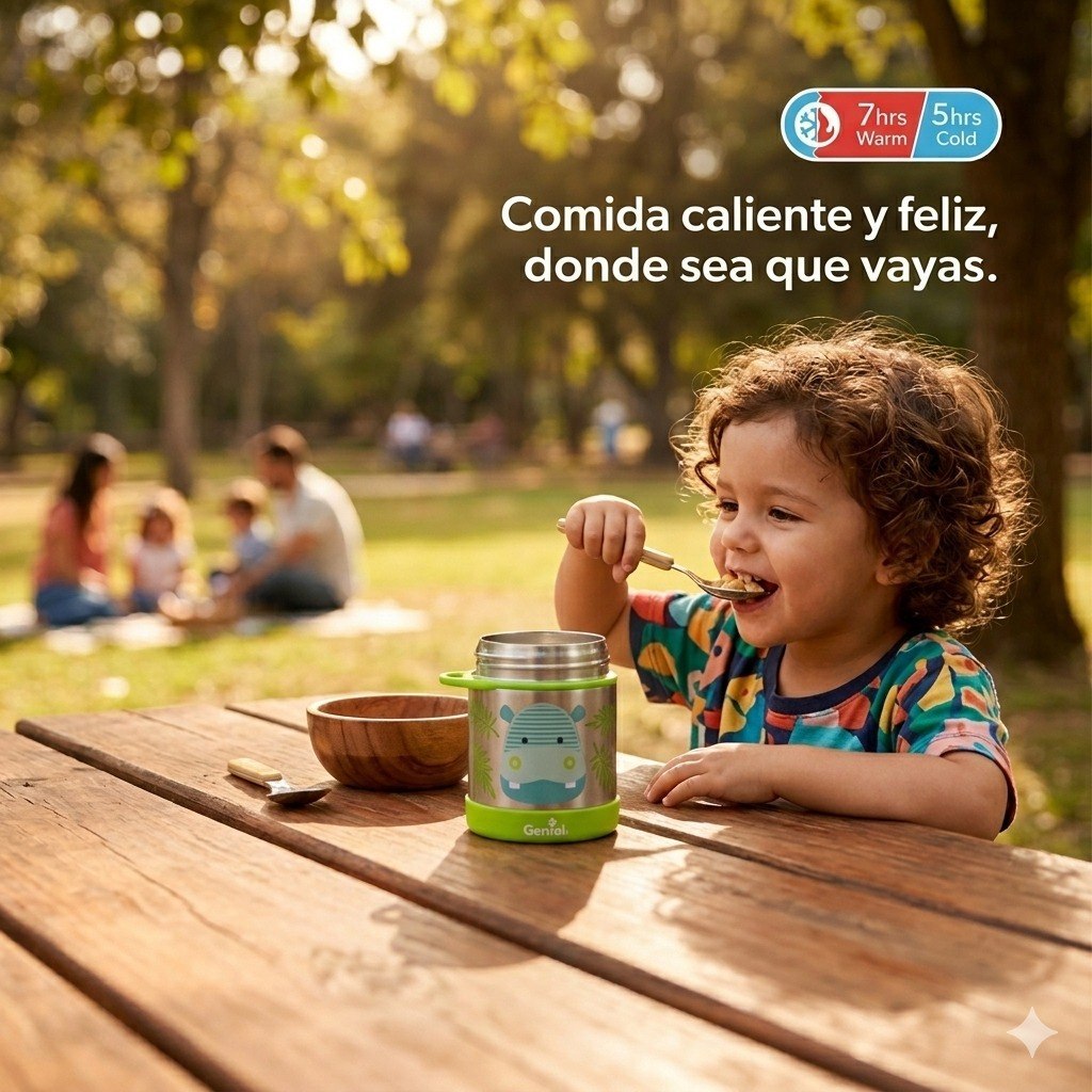 RECIPIENTE TERMO ISOTERMICO PARA ALIMENTOS INFANTIL CON CUCHARA-TENEDOR GENIAL 350ML