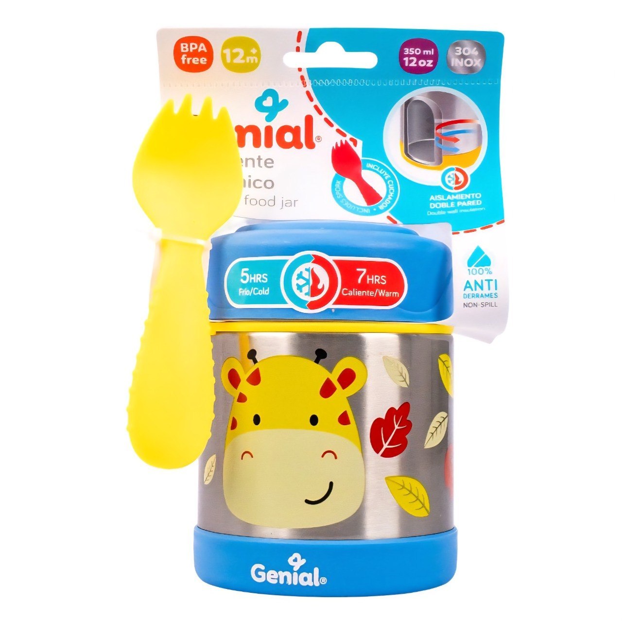 RECIPIENTE TERMO ISOTERMICO PARA ALIMENTOS INFANTIL CON CUCHARA-TENEDOR GENIAL 350ML