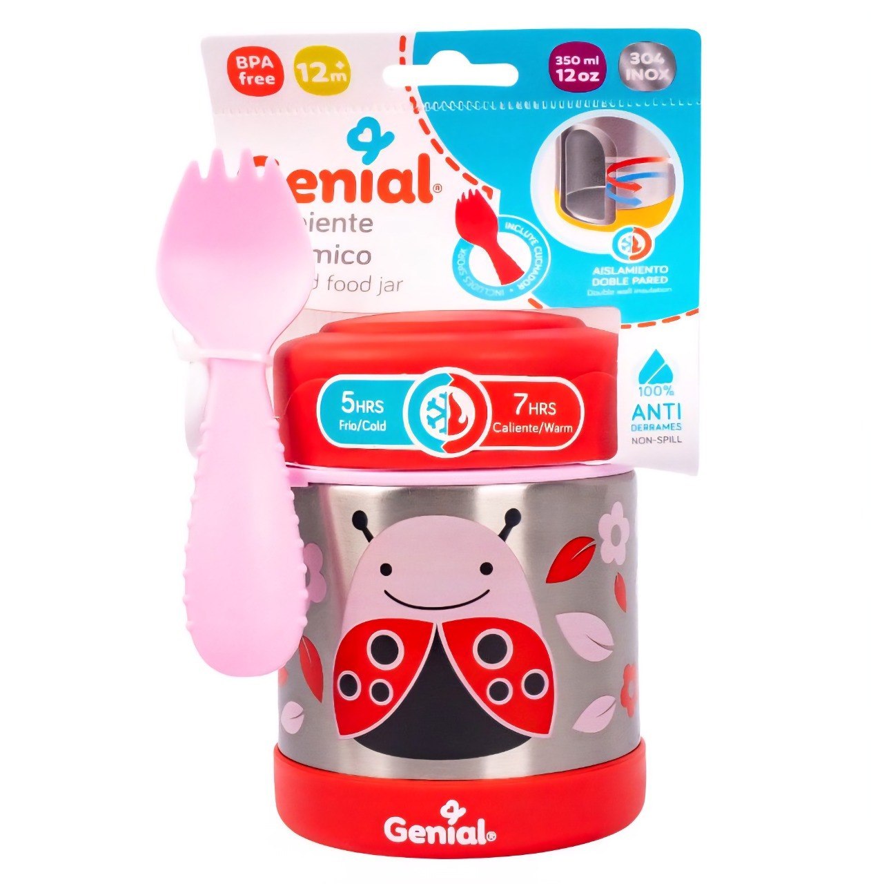 RECIPIENTE TERMO ISOTERMICO PARA ALIMENTOS INFANTIL CON CUCHARA-TENEDOR GENIAL 350ML