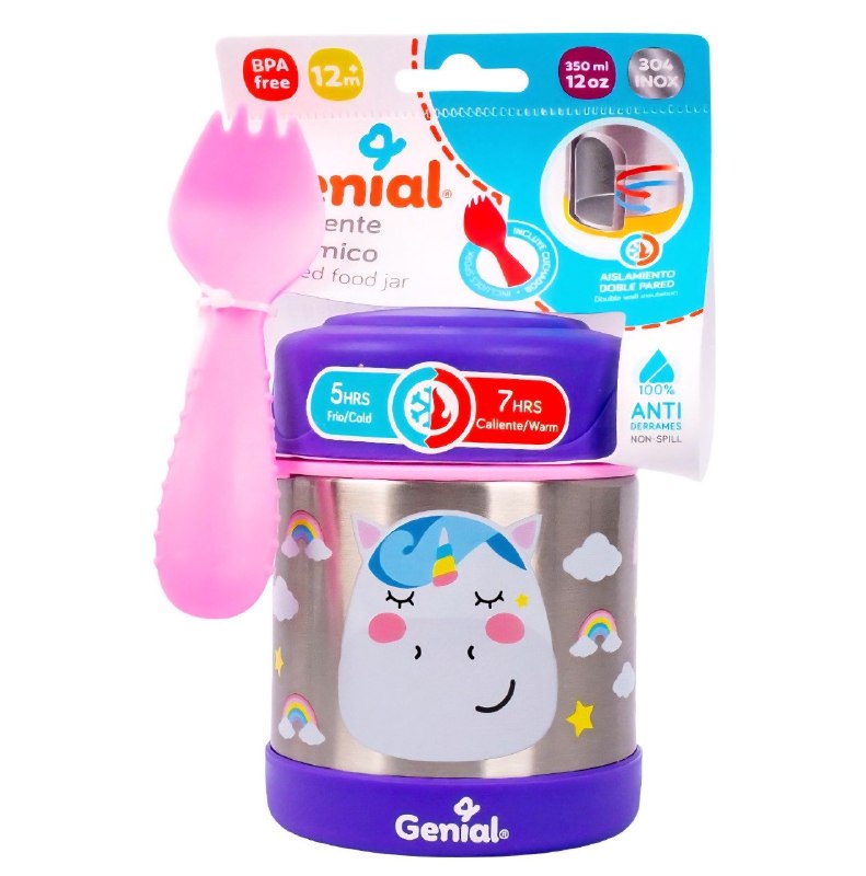 RECIPIENTE TERMO ISOTERMICO PARA ALIMENTOS INFANTIL CON CUCHARA-TENEDOR GENIAL 350ML