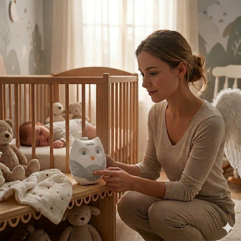 MAQUINA CALMANTE DE SONIDO BLANCO PORTATIL PARA BEBES GENIAL