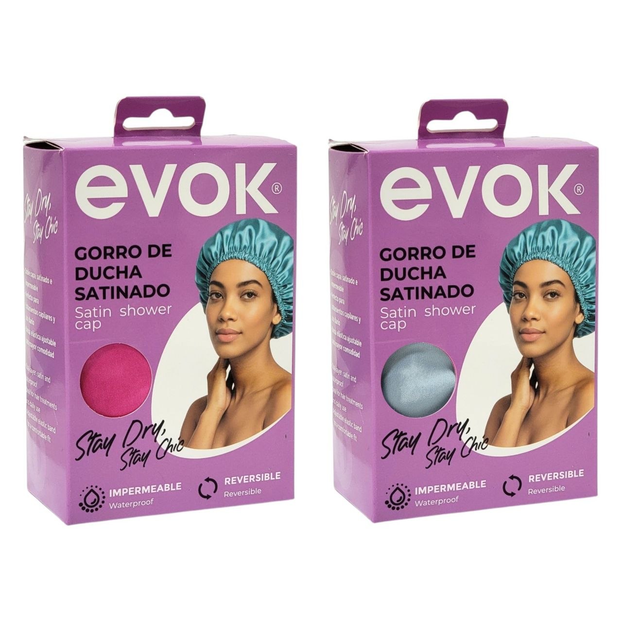GORRO DE DUCHAS SATINADO REVERSIBLE E IMPERMEABLE EVOK