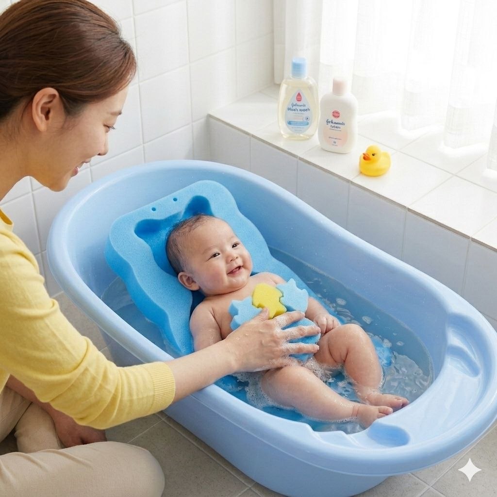 ESPONJA DE SOPORTE PARA BAÑERA DE BEBE CON ESPONJAS DE JUGUETE GENIAL 49X30x4CM